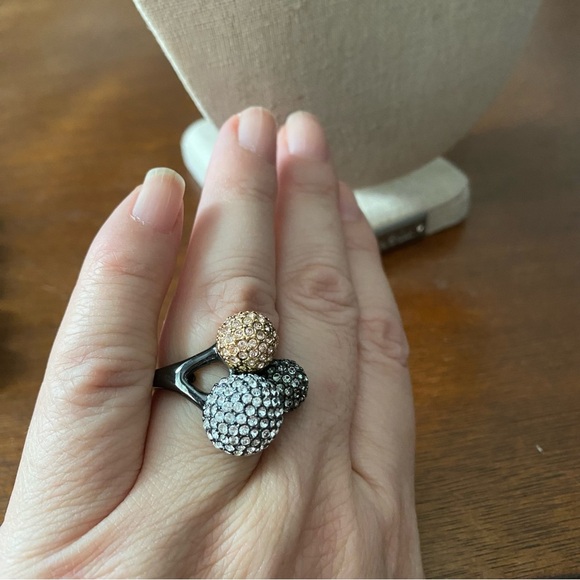 🩷 Vintage Stella and Dot Soirée Rhinestone Gunmetal Cocktail Ring 💍 Coquette - Picture 6 of 9